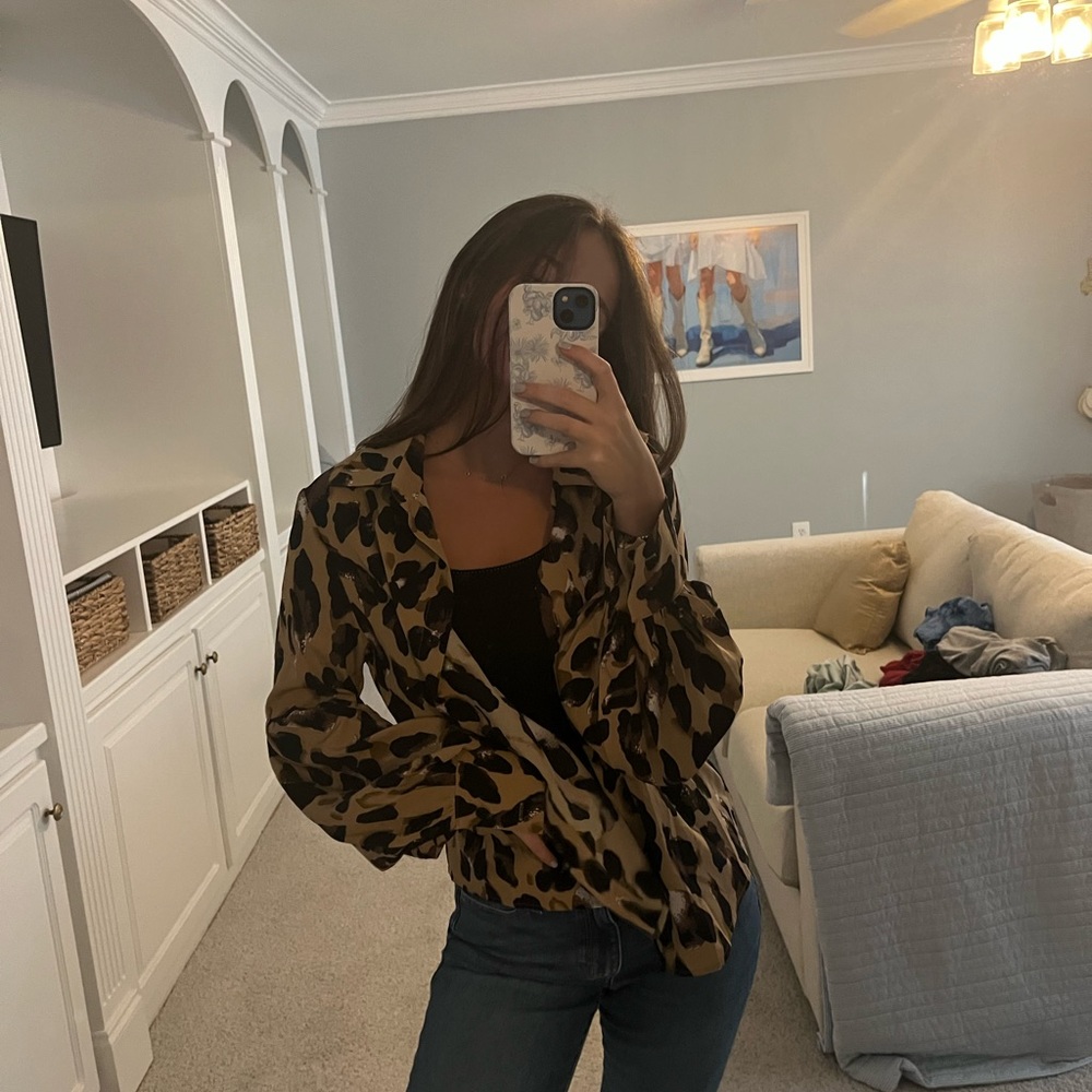 Leopard Print Button Up Shirt With Fun Sleeves - image 4